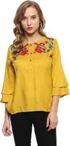 Mayra Casual 3/4th Sleeve Solid Women's Yellow Top