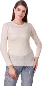 Christy World Solid Round Neck Casual Women White Sweater