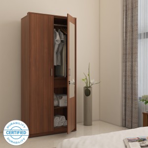 spacewood apex engineered wood 2 door wardrobe(finish color - walnut rigato, mirror included)