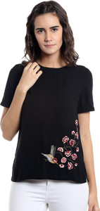 Vero Moda Casual Short Sleeve Printed Women's Black Top