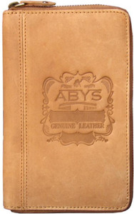 ABYS Durga Puja Special -Genuine Leather Tan Passport Holder||Mobile Cover||Travel Wallet with Metallic Zip Closure