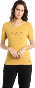 Vero Moda Typography Women Round Neck Yellow T-Shirt