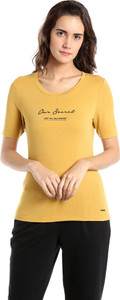 Vero Moda Typography Women Round Neck Yellow T-Shirt