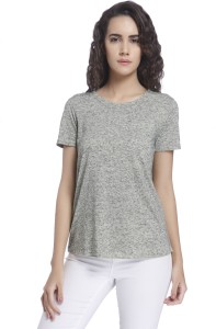 vero moda solid women round neck grey t-shirt 1857564-Wax Yellow