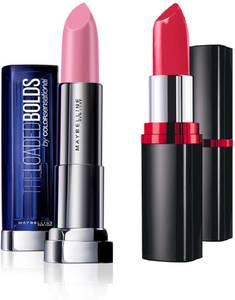 Maybelline New York Lipstick Combo Pack (Color Sensational Loaded Lipstick, Baby Pink + Color Show Lipstick, Cherry Crush)