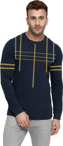 THE ARCHER Striped Men Round Neck Dark Blue T-Shirt