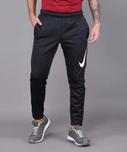 nike solid men black track pants