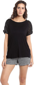 Vero Moda Casual Half Sleeve Solid Women's Black Top
