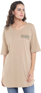 Vero Moda Casual Half Sleeve Solid Women's Beige Top