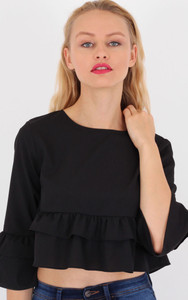 Marzeni Casual Bell Sleeve Solid Women's Black Top