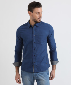 Metronaut Men's Solid Casual Dark Blue Shirt
