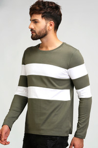 Aelo Striped Men's Round Neck Light Green, White T-Shirt
