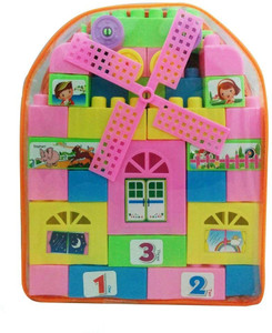 Akshit 58 Pieces Block Set - Train, House, Bed, Counting Blocks etc