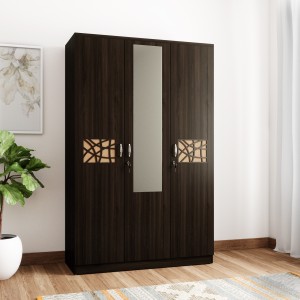 spacewood engineered wood 3 door wardrobe(finish color - vermount, mirror included)
