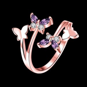 Impression Impression Butterfly Design Rose Gold Ring fOr Party, Casual Wear For Girls And Women Stainless Steel Crystal Gold Plated Ring