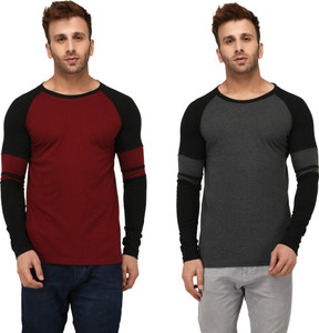 Helmont Solid Men's Round Neck Grey, Maroon T-Shirt