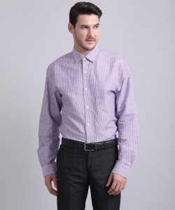 John Players Men's Striped Casual Blue Shirt