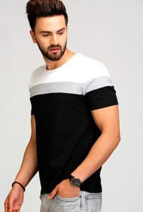 Aelo Solid Men's Round Neck Black, White, Grey T-Shirt