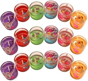 qtsy pack of 18 smokeless decorated with ocean seashell small glass candles/tealight/diya filled with jelly& for party,festivals,diwali,weddings (small) candle(multicolor, pack of 1)