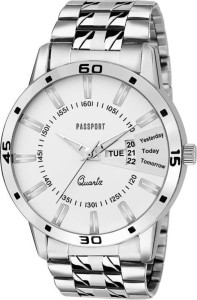 Passport Men's White Dial Analog Wrist Watch - Classic Casual Watch with Day & Date function | Comfortable Metal Strap Analog Watch  - For Men