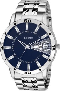 Passport Men's Blue Dial Analog Wrist Watch - Classic Casual Watch with Day & Date function | Comfortable Metal Strap Analog Watch  - For Men