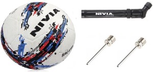 nivia combo of three, one storm (white or yellow) football, one double action air inflation pump and 2 needles. football kit