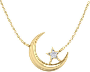 Perrian Moon And Star Prong Set Diamond Pendant Necklace With , Girl Gift | G-H Color, SI Clarity 18kt Yellow Gold Pendant