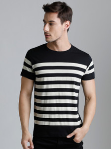 Dillinger Broad Stripes Men Round Neck Black, White T-Shirt