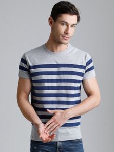 Dillinger Broad Stripes Men Round Neck Grey T-Shirt