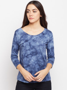 The Dry State Printed Women Scoop Neck Blue T-Shirt
