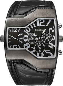 Oulm 1220 Japanese Quartz Genuine Leather Strap 2 Time Display