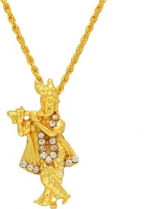 dzinetrendz cz studded gold plated lord krishna religious hindu god chain pendant locket necklace temple jewellery for men & women gold-plated cubic zirconia brass pendant