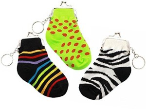 Macy s Set of 3 Knit Sock Coin Purses on a Keychain Stars Polka