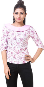 Skizo Casual 3/4th Sleeve Floral Print Women's White, Pink Top