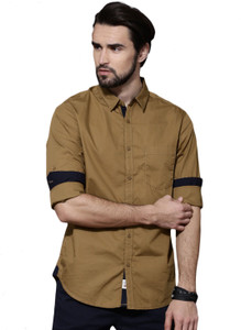 Roadster Men Solid Casual Khaki Shirt 