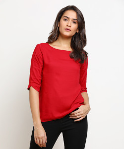 Van Heusen Formal 3/4th Sleeve Solid Women's Red Top