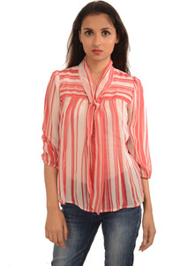 Harbinger Designs Formal 3/4th Sleeve Striped Women's Pink Top