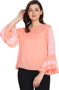 Wiser Casual Bell Sleeve Embroidered Women's Pink Top