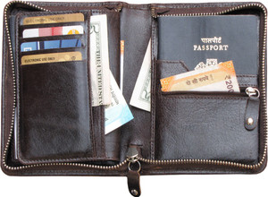 ABYS Rakshabandhan Gift-Genuine Leather Coffee Brown Travel Organizer||Passport Wallet||Card Holder with Metallic Zip Closure