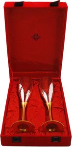 IndianArtVilla Set of 2 Silver Plated & Brass Champange Hammered Glass With Red Box Glass Set