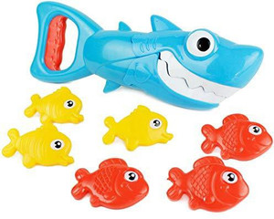 Boley Shark Grabber Bath Toy Game for Kids Great White Shark with Teeth Biting Action Includes 6 Floating Fish Shark Grabber Bath Toy Game for Kids Great White