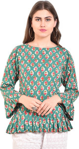 Myshka Casual 3/4th Sleeve Printed Women's Green Top