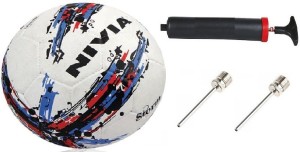 nivia combo of 3, 'storm' football (white) ,one pump, and two needle- football - size: 5(pack of 1, multicolor)