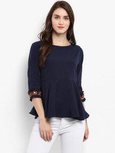 Zima Leto Casual Regular Sleeve Embroidered Women's Blue Top