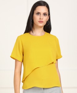 Van Heusen Formal Half Sleeve Solid Women's Yellow Top