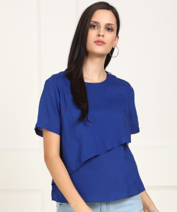 Van Heusen Formal Half Sleeve Solid Women's Blue Top