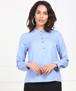 Van Heusen Formal Full Sleeve Solid Women's Light Blue Top