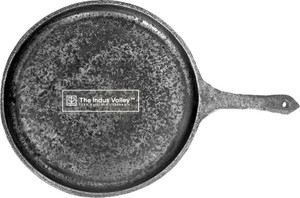 The Indus Valley Cast Iron Dosa Tawa, 10 inch with Handle, 6 mm Thick (Flat Dosa Pan| Pre-Seasoned| 2.3 Kg) Tawa 25.5 cm diameter