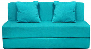 Style Crome Two Seater Sofa Cum Bed with Two Cushion- Perfect for Guests - Sky Blue Single Sofa Bed