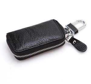 Genuine Leather Car Key Holders Housekeeper Double Zipper Key Case
